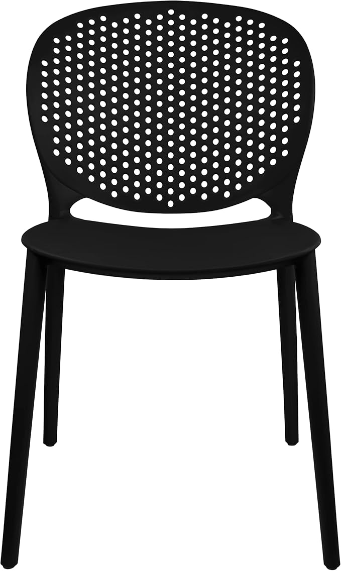 2xhome Patio Dining Chair | Modern Stackable Outdoor Pool Side Chair | Weather Resistant Plastic for Yard, Porch, Balcony, Kitchen, Black, Single, Set of 1