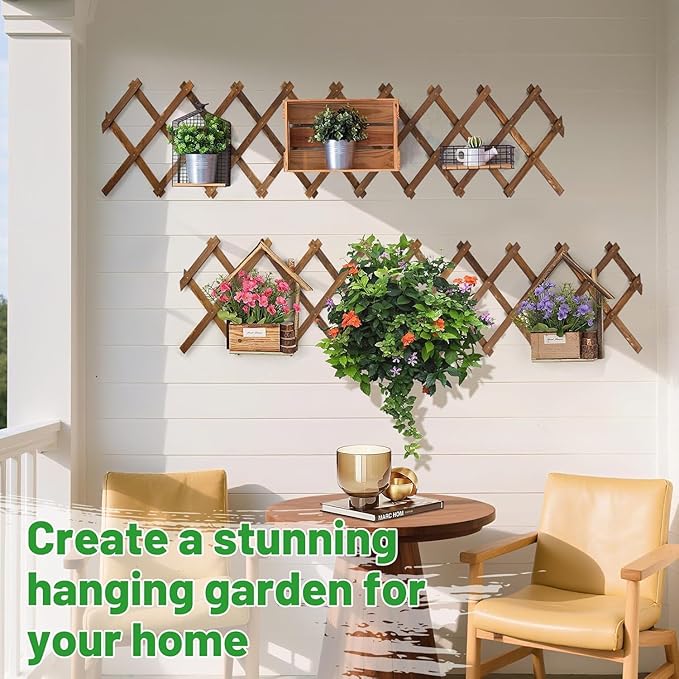 Pack of 4 Extra Thick Wooden Wall Trellis - Expandable Wall Planter Lattice Panels for Climbing Plants, Hanging Vertical Plant Support Fence Frame Outdoor Indoor for Balcony Patio Garden Room