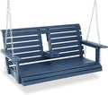 Poly Lumber 2-Seat Porch Swing, HIPS 4.5-Feet Bench Swing with Foldable Cup Holders,18/8 Stainless Steel Hardware, High Backrest and Deep Contoured Seat (Navy Blue, 4.5-feet)