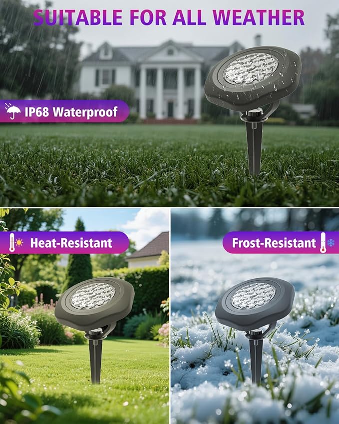 CORESLUX Solar Spot Lights Outdoor Waterproof IP68, 3-in-1 LED Color Changing Solar Landscape Lights, 2 Light Modes Landscape Path Lights for Outside Garden Yard Pond Pathway