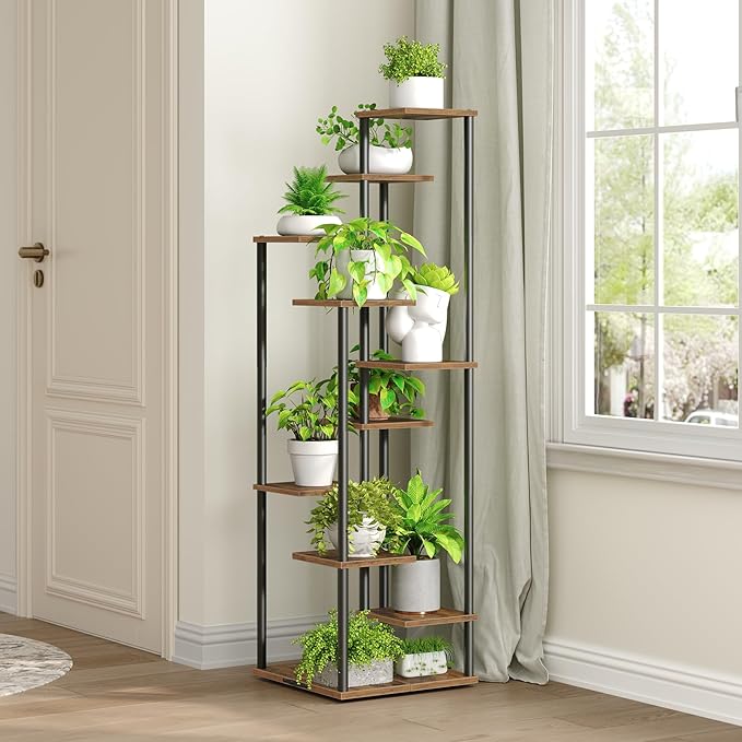 10 Tier Plant Stand Indoor, Tiered Corner Plant Shelf Flower Stand for Living Room, Balcony, Patio, Garden, Rustic Brown