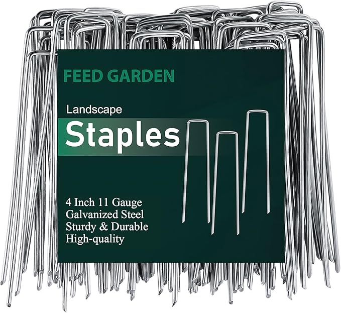 FEED GARDEN 4 Inch Hot-dip Galvanized Landscape Staples, 11 Gauge Anti-Rust Garden Stakes, 100 Pack