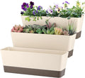 Window Box Planter with Tray, 12" Rectangle Plant Pot, Pack of 3 (Beige)