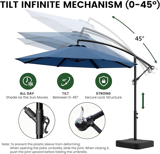 OLILAWN 10ft Patio Umbrella with Base Included, Outdoor Offset Cantilever Umbrella Upgraded Yarn-dyed Fabric Shade, Sturdy 8 Rids,360 Degree Rotation & Easy Tilt Adjustment, for Pool Deck Porch Backyard Garden,Sapphire