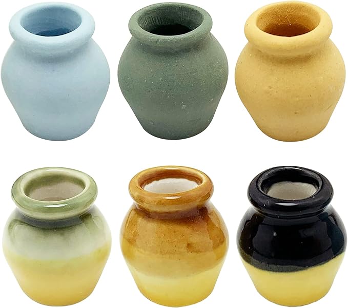 Miniature Terracotta Pots, 6 Pieces Mini Ceramic Clay Flower Pots Pottery Planter for DIY 1:12 Dollhouse Fairy Garden Flower Plants Bonsai Micro Landscape Decoration
