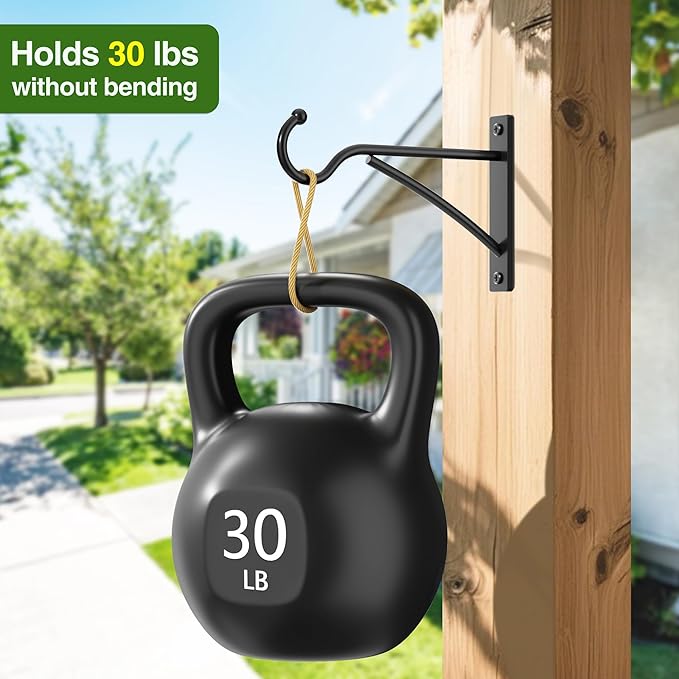 6 Inch 2 Pack Heavy Duty Plant Hangers Outdoor, Metal Plant Brackets for Hanging Baskets, Plant Wall Hooks for Bird Feeders, Wind Chimes & Lanterns, Premium Metal Hooks Matte Black, 30lbs Capacity