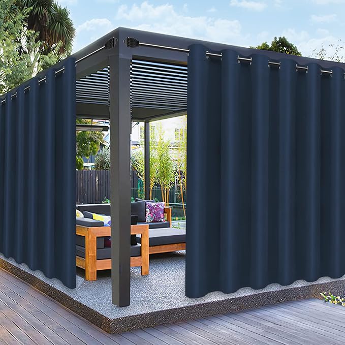 PureFit Outdoor Curtains for Patio Waterproof Weatherproof, UV Resistant Outside Curtains for Gazebo, Front Porch, Pergola, Sun Blocking Privacy Curtain, 100W x 120L inch, 1 Panel, Navy Blue