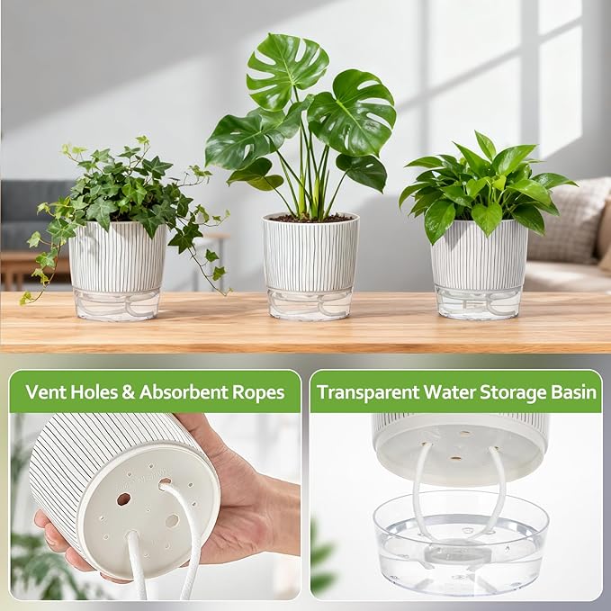 5 Pack Self Watering Pots for Indoor Plants, 4" + 5.5" Decorative Planters for Indoor Plants, Easy-Care Pots for African Violet, Orchid, Snake Plant, Herbs