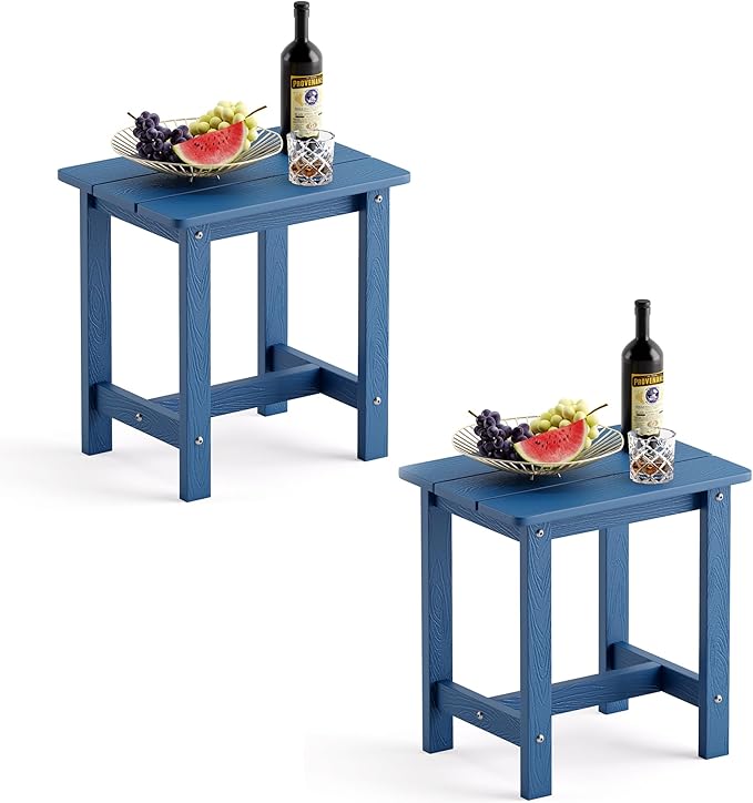 LUE BONA Outdoor Side Table Set of 2, HDPS Small Outdoor Table, Adirondack Side Table, Outside End Table for Patio, Porch, Deck, Weather Resistant/Easy Maintenance/Indoor or Outside Use, Navy Blue