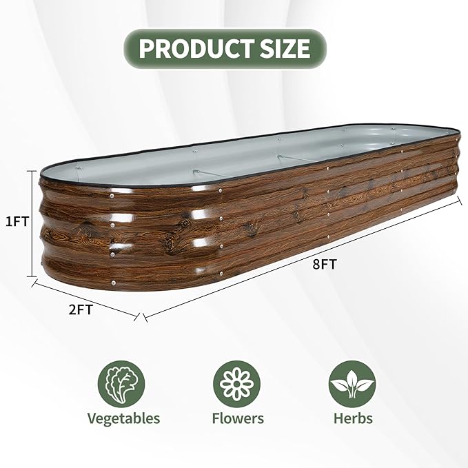 1MORE Galvanized Raised Garden Bed- Planter Garden Boxes Outdoor, Raised Beds for Gardening,Metal Garden Bed Kit for Vegetables Flower, Planter Raised Beds.8x2x1ft Grain-2pcs