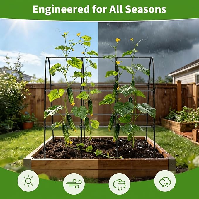 Cucumber Trellis for Raised Bed,U-Shape Garden Trellis for Climbing Plants Outdoor, Metal Arch Vegetables Trellis, Plant Support for Vine (Black, 47.2" Lx21.6 WX47.2 H-Medium)