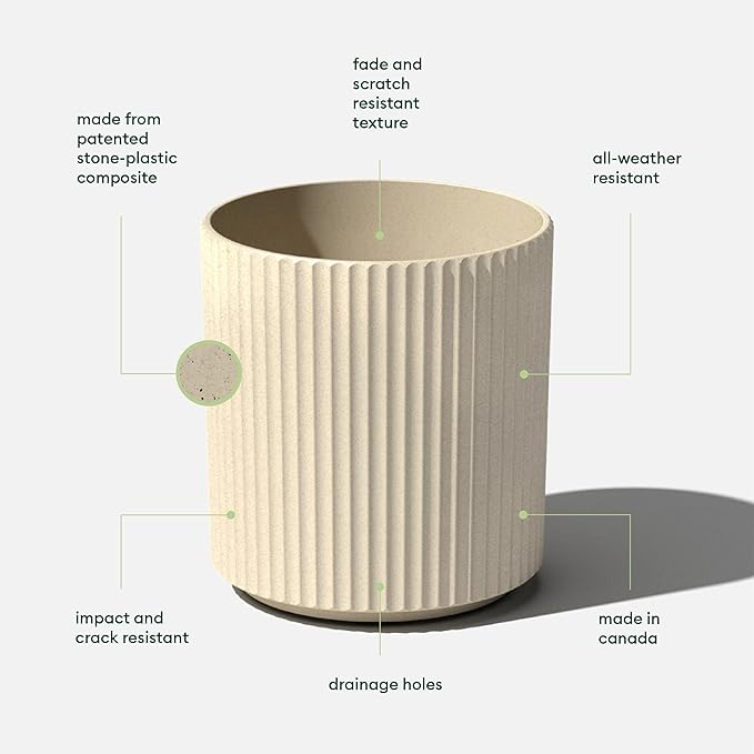 Veradek Demi Series Round Planter for Porch, Patio, Backyard | Durable Plastic-Stone Composite Material | Modern Décor for Tall Plants, Flowers
