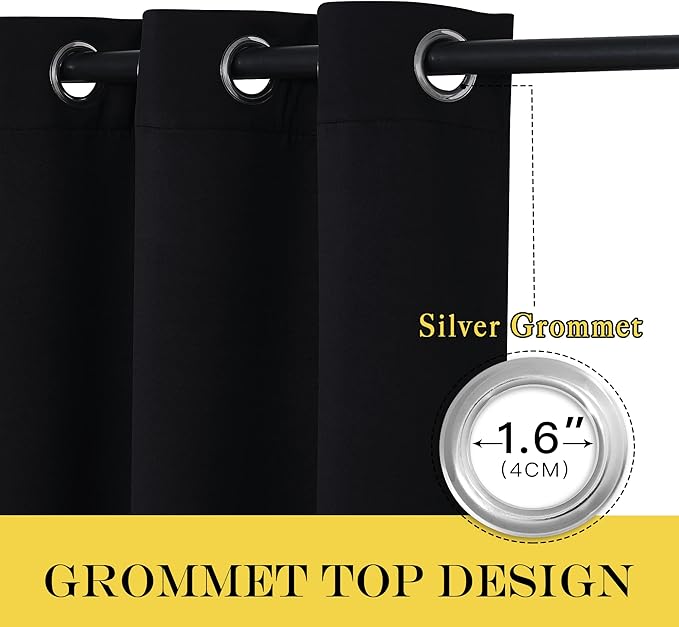 NICETOWN Blackout Curtain Panel 90" Long for Living Room - Light Reducing Thermal Insulated Solid Grommet Blackout Curtain Window Curtain Drape for Hall/Villa (1 Panel, W66 x L90, Black)