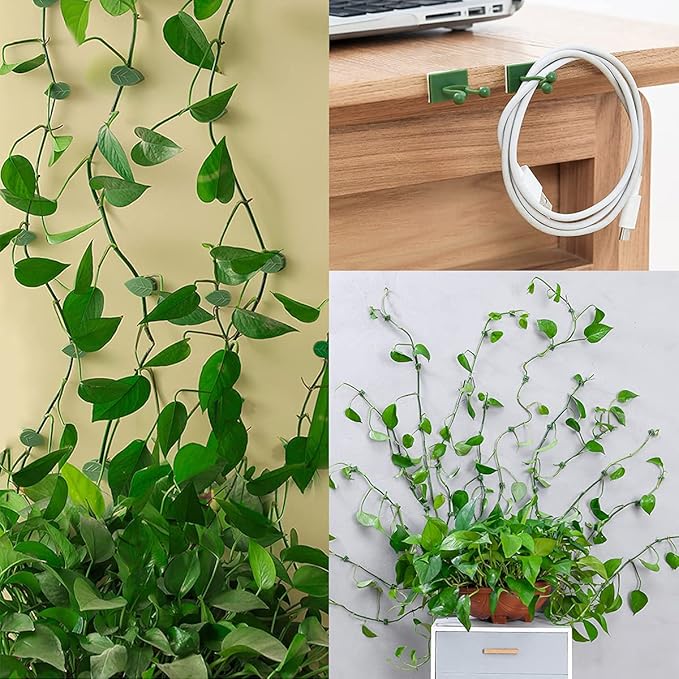 100 Pcs Plant Climbing Wall Fixture Clips Self-Adhesive Hook Vines Traction Clips Invisible Holder Garden Green Leaf Simulation Self-Adhesive Hook Wire Fixing Supporting