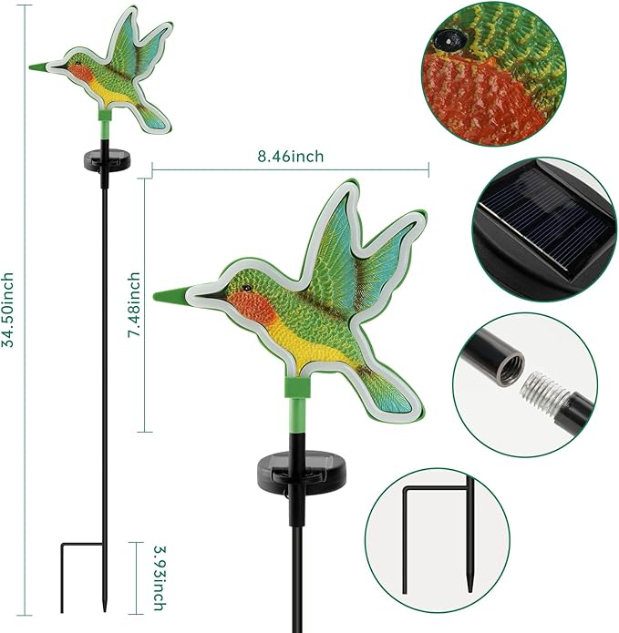 Solar Hummingbird Garden Lights, Halloween Outdoor Lights Decor,LED Hummingbirds Light Outside,Garden Solar Lights, Outdoor Decorations for Yard (2 Pack)