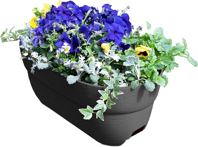 Emsco Group Bloomers Railing Planter with Drainage Holes- 24” W - Slate, Plastic