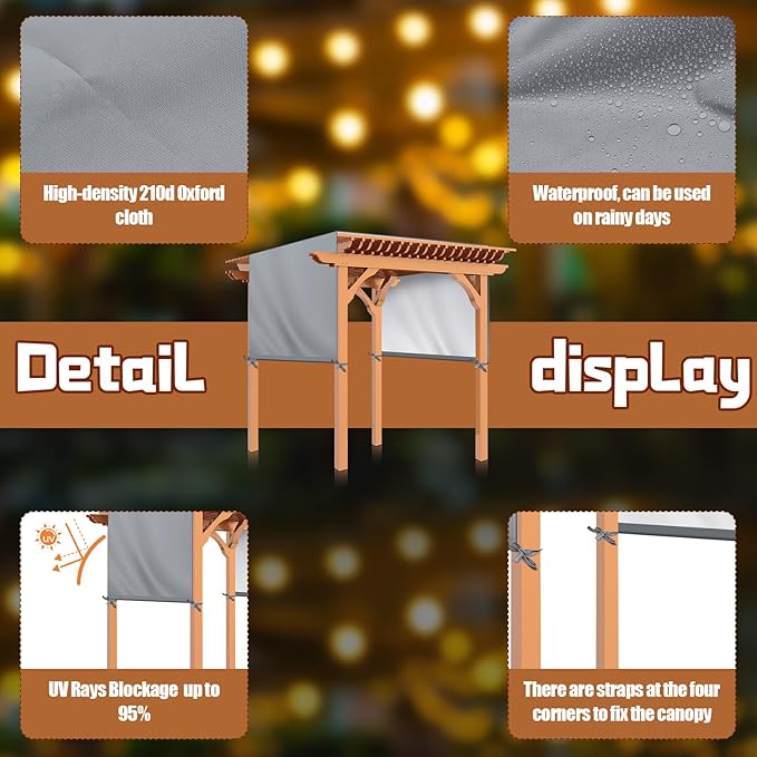 Universal Pergola Replacement Canopy Outdoor Canopy Shade Cover Waterproof Shade Top Cover for Outdoor Patio Porch Backyard(12 x 9 ft,Gray)