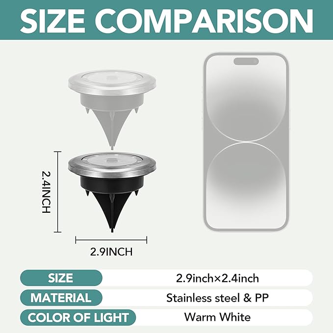 SOLPEX Mini Solar Ground Lights, 20 Pack Solar Lights Outdoor Waterproof, Pathway Lights Solar Powered, Solar Garden Light, Landscape Lighting for Yard Driveway Walkway (Warm White)