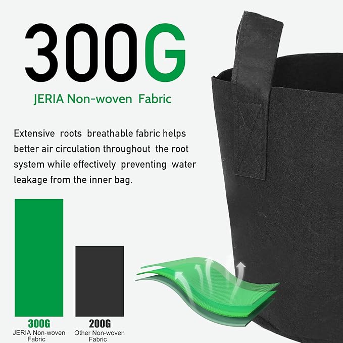 JERIA 12-Pack 2 Gallon Grow Bags, 300G Thickened Nonwoven Garden Pots,Heavy Duty Fabric Pots with Reinforced Handles
