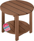 LZRS Round Adirondack Side Table Double End Table, Outdoor Side Tables for Patio, Backyard,Pool, Indoor Companion, Easy Maintenance & Weather Resistant(Brown)