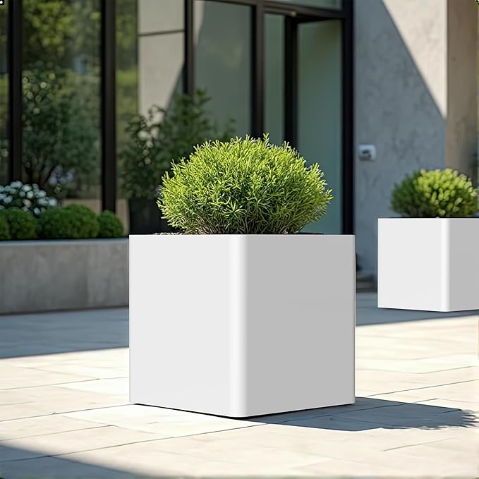 Large Outdoor Planter 26" L x 26" W x 26" H,Metal Square Planter for Outdoor Plants,Heavy Duty Modern Flower Plant Pot for Porch/Patio/Garden
