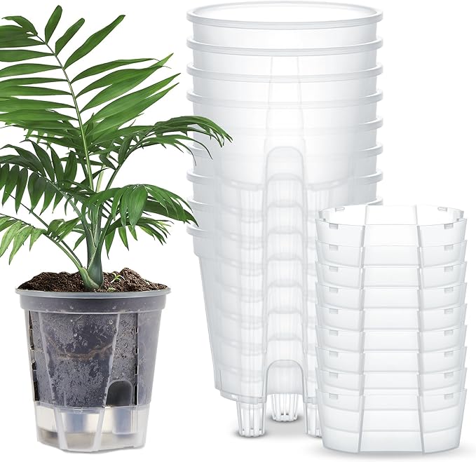 Self Watering Pots for Indoor Plants with Deep Reservoir and High Drainage Holes for Outdoor Plants and Flowers, Bare Root Planter(7.09'',Clear,9 Pcs)