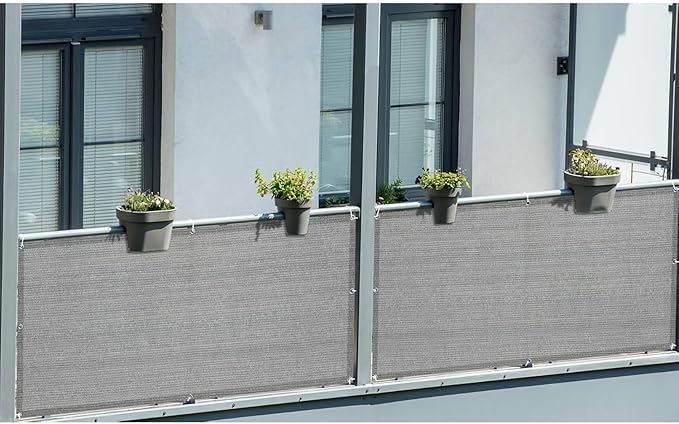 LOVE STORY Balcony Privacy Screen, 3.3'x19.7' Deck Shield Screen Fence Cover,UV Protection and Weather-Resistant,3FT Height for Deck, Patio, Backyard, Outdoor Pool, Porch, Railing, Beige-Grey