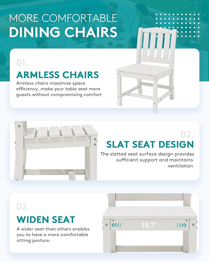 SERWALL 11-Piece Outdoor Dining Set, 60" - 83" Expandable Outdoor Dining Table and 10 HDPE Chairs, All Weather HDPE Outdoor Furniture Set for Backyard, Garden, White