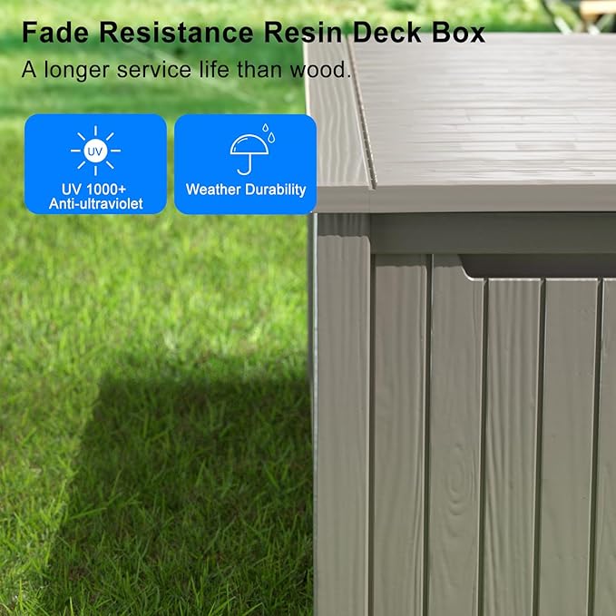180 Gallon Outdoor Deck Box, Lockable Waterproof Outdoor Storage Boxes For Garden Tools,Indoor Cushions,Accessories Outside Storage Resin Weatherproof Container(Grey)