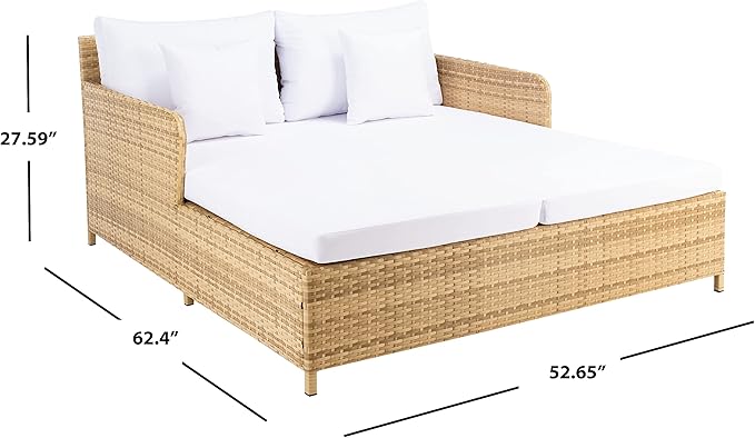 SAFAVIEH Outdoor Collection Cadeo Natural/White Cushion Daybed PAT7500D