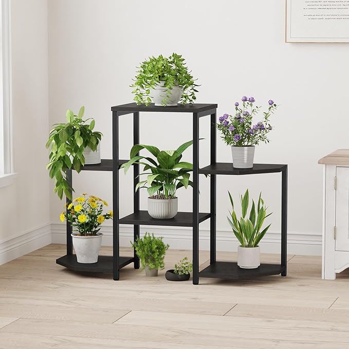 Plant Stand Indoor,Multiple Plant Shelf Corner Rack, 6 Potted Plant Stand, 6 Tiers Large Flower Holder, Planter Display Rack for Patio Balcony Living Room Bedroom Decor, Black