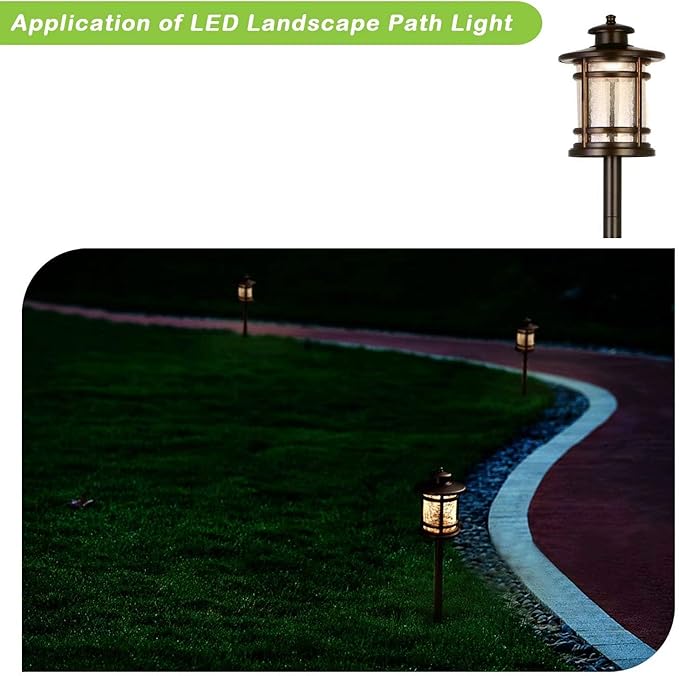 hykolity Low Voltage ORB LED Landscape Path Light W/Crackled Shade, 3.4W 155LM 12V-24V Wired Outdoor LED Walkway Light, Die-cast Aluminum Construction, 30-Watt Equivalent, 6 Pack