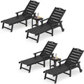 LUE BONA Chaise Lounge Chair with Table, 6-Piece, HDPS Chaise Lounger, 5 Positions Adjustable Lounge Chairs, Pool Lounge Chair with Wheels for Poolside, Backyard, Black