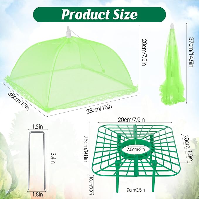 6 Sets Strawberry Plant Support with Mesh Plant Cover,Strawberry Growing Racks Sets with Iron Plant Nails and Storage Bag for Garden Strawberry Vegetables(Green Net - Square)