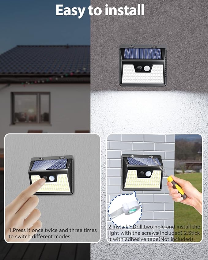 Peasur Solar Powered Lights Outdoor, 140LED 16Pack Motion Sensor Light Outside, IP65 Waterproof Fence Security Lighting with 3 Modes for Yard Wall Garden Cool White