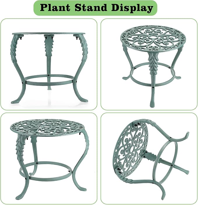 OwnMy Heavy Duty Cast Iron Plant Stand Vintage Wrought Iron Flower Pot Holder, Indoor Outdoor Large Plant Stand for Home Garden Patio, Decorative Round Potted Plant Holder Rack, Green