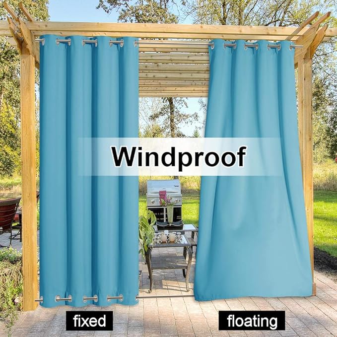 NICETOWN Outdoor Curtain for Patio/Balcony, Thermal Insulated Weight Heavy Windproof Top and Bottom Stainless Steel Grommets Sun/Rain Protect Drape for Porch/Pergola, 1 Piece, W52 by L84, Teal Blue