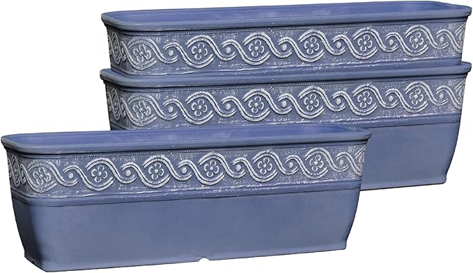 Classic Home and Garden Corinthian Trough Planter, 10", Slate Blue (3 Pack)
