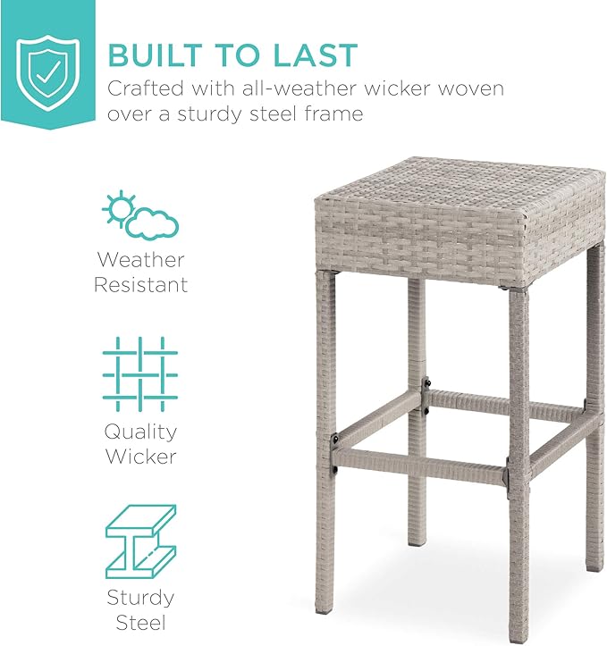 Best Choice Products 5-Piece Outdoor Wicker Bar Table Set for Patio, Poolside, Backyard w/Built-in Bottle Opener, Hidden Storage Shelf, Metal Tabletop, 4 Stools - Gray
