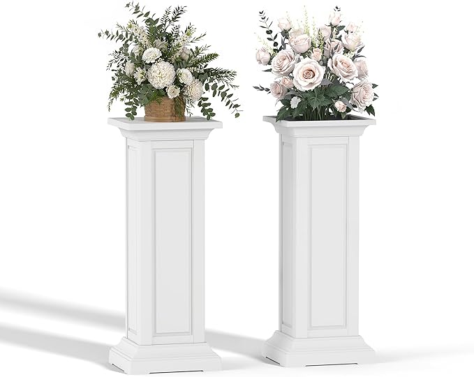 36in Tall Resin Planter Set of 2,Large Outdoor Planter for Porch, Garden, and Balcony, Weight-Bearing Top, Weather-Resistant, Classic Estate Design for Flowers and Trees(Ashen)