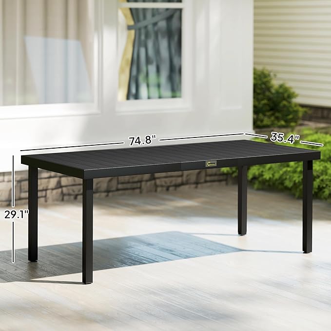 Outsunny 75" x 35" Outdoor Dining Table for 8 People, Rectangular Aluminum Frame Garden Table with All-Weather Faux Wood Top for Garden, Lawn, Patio, Black
