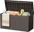 Greesum 110 Gallon Outdoor Storage Box with Lockable Lid, All-Weather Solution for Patio Furniture, Pool Supplies & Garden Tools, Waterproof, UV-Resistant Large Deck Box, Brown
