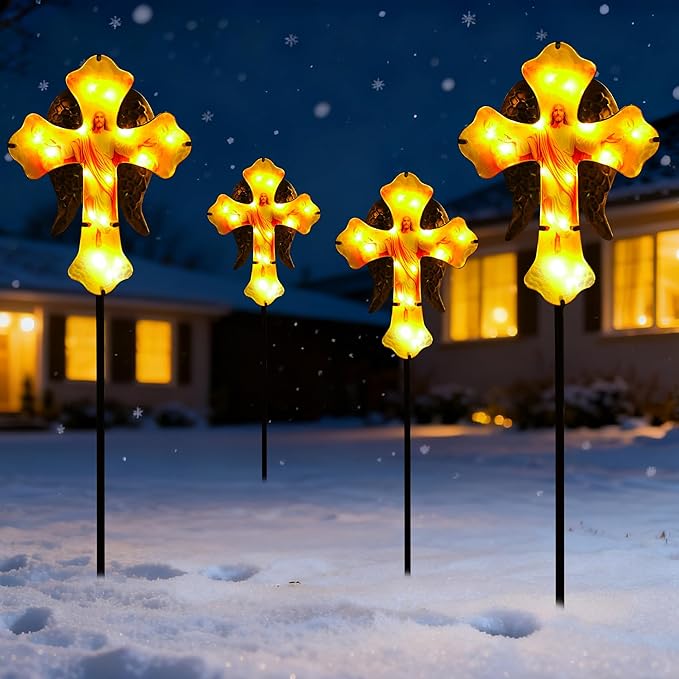 Solar Jesus Cross Garden Lights for Graves - Angel Wing Memorial Decor, Waterproof Cemetery Solar Stake Lights for Easter, Patio, Yard - Sympathy Gifts for Loved Ones1.