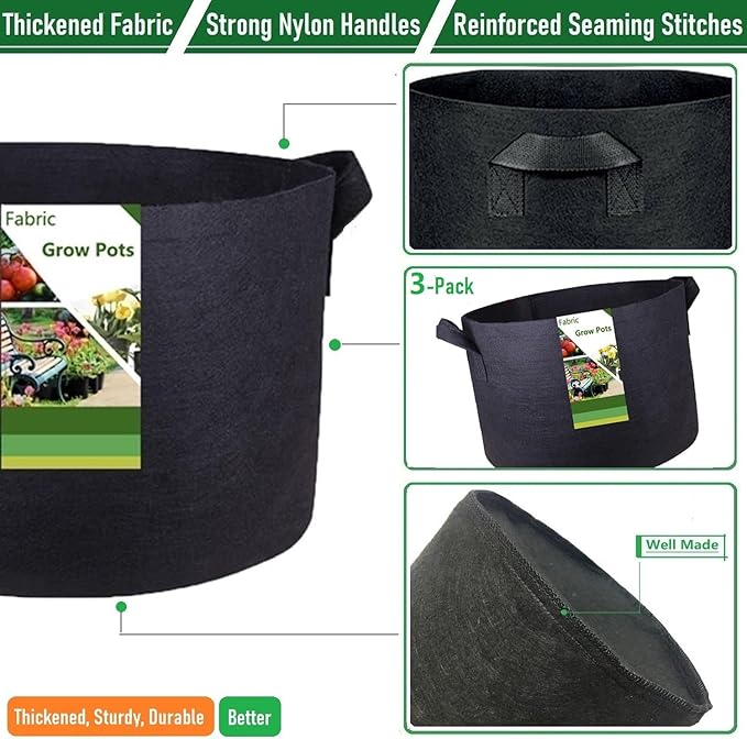 3-Pack 75 Gallon Thickened Plant Grow Bags Large (34x20 in) Heavy Duty Garden Bag Fabric Plant Pots for Tomato,Potato Planter,Herbs Veggies Planting,Flower Pots,Barrel Planter,Leaf Bag,Yard Waste Bags