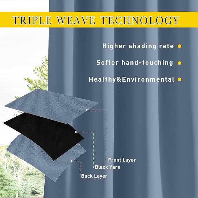 NICETOWN 2 Panels Outdoor Curtains Waterproof Pocket & Back Tab on Top & Bottom, Thermal Insulated Fixed Windproof Outdoor Drapes Privacy for Patio with Rope for Fixed, W52 x L84, Stone Blue