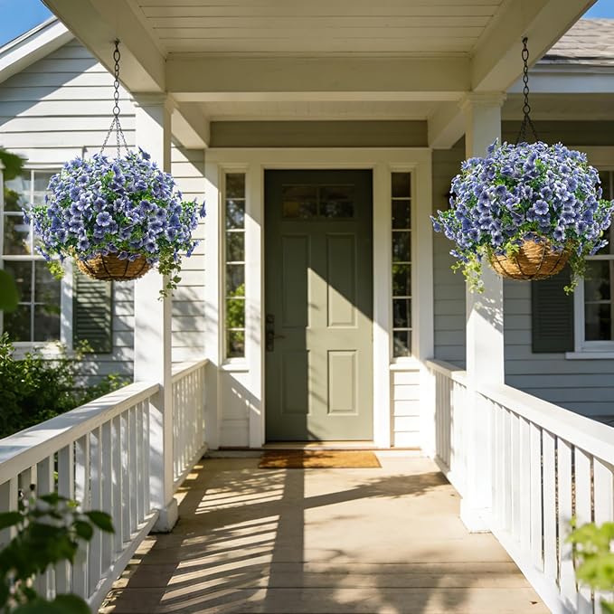 20 Bundles Artificial Flowers for Outdoors, UV Resistant Fake Plants Flowers Greenery Shrubs Plants for Decoration Outside Plants Hanging Planter Home Garden Decor (Blue)