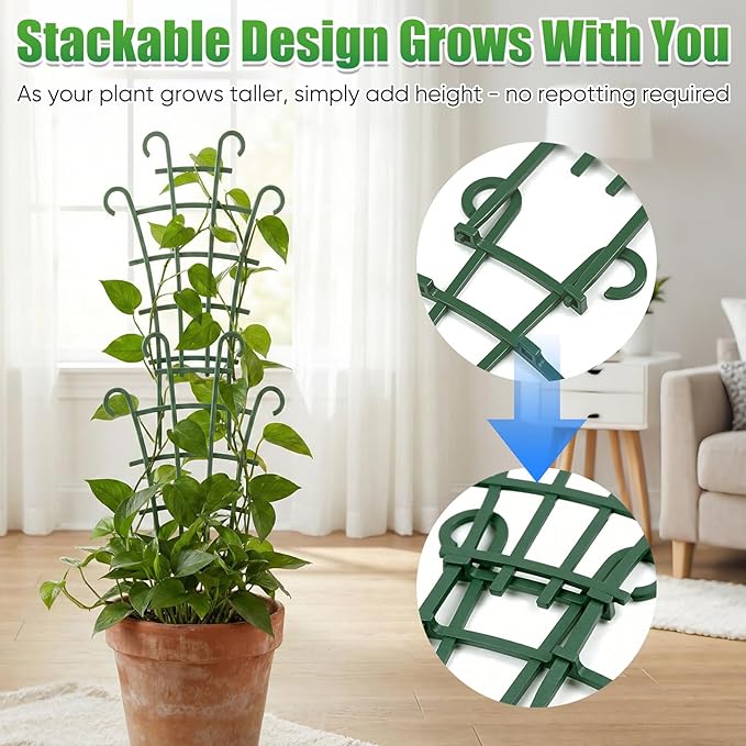 6Pcs Indoor Small Trellis, Trellis for Potted Plants, Plant Support Stakes for Climbing Plants, Stackable Plastic Plant Support for Vine Ivy Pothos Hoya