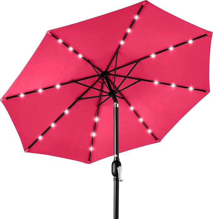 Best Choice Products 10ft Solar Polyester LED Lighted Patio Umbrella w/Tilt Adjustment and UV-Resistant Fabric