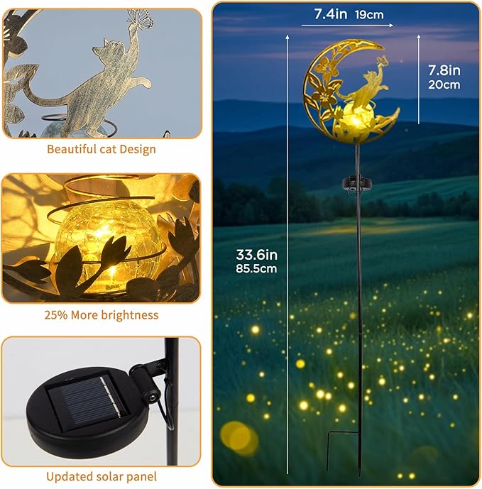JOBOSI Solar Moon Cat Decorative Gift, Solar Moon Cat Ground Stake Light, Gifts for Women Mom Grandmother, Garden Lawn Decor Christmas & New Year Gift Cat