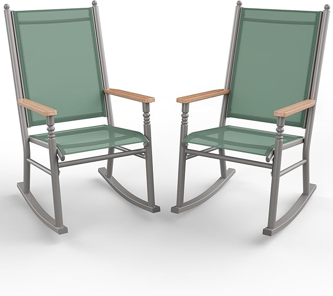 Shintenchi 2 Pcs Outdoor Rocking Chairs Set,Upgraded High Back Patio Rocking Chairs Set,Breathable Textilene Fabric Rocking Chair for Porch,Patio,Garden,Balcony(Green)
